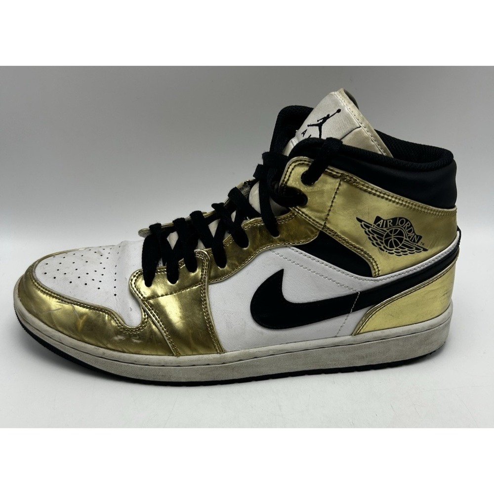 Nike Basketball Sneakers Mens 12 Jordan 1 Mid SE Metallic Gold 2020 Wear Read